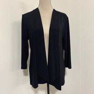 Chico's Traveler Cardigan Black 3/4 Sleeve Open Waterfall Front Longline Medium
